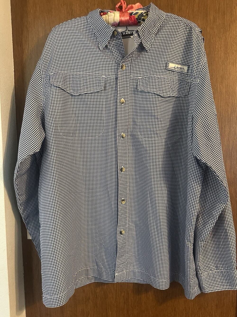 Habit Mens long sleeve river guide performance shirt UPF 40 sz L gingham vented